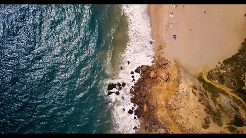 Drone looking down on the pacific coast at Point Dume in Malibu. Stock Footage 92207117