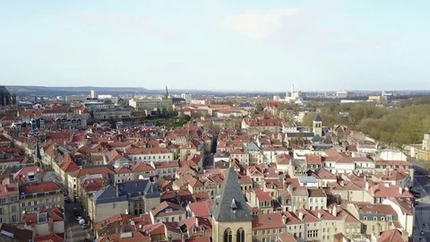 Drone low altitude flight over city in France Stock Footage 74704266