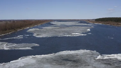 Drone low flying over the river with ice drift. Stock Footage 124978252