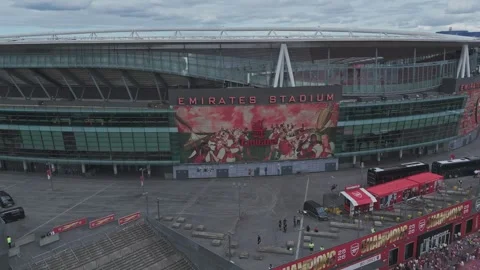 Drone low orbits the Emirates Stadium [4K] Stock Footage 336391389