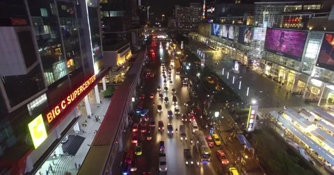 Drone Low Pass Central World Mall Bangkok Stock Footage 73514763
