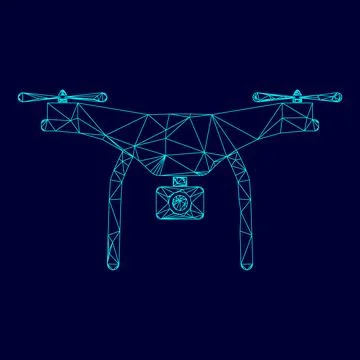 Drone low poly triangulation triangulated polygonal electric cyan blue vibran Stock Illustration
