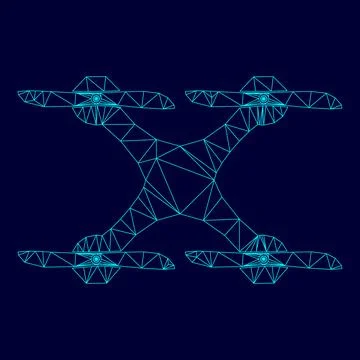 Drone low poly triangulation triangulated polygonal electric cyan blue vibran Stock Illustration
