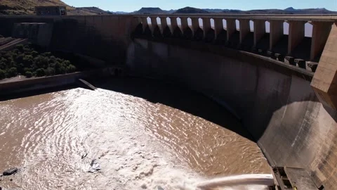 Drone-Lower Down Into Gariep Dam See Water Stock Footage 163266514
