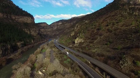 Drone lowering over the colorado river Stock Footage 75040609