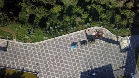 Drone lowering over tanks and History of Ukraine World War 2 Museum in Kiev, Stock Footage 114675864