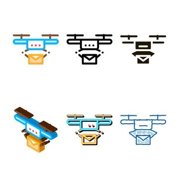 Drone mail delivery postal transportation company icon vector types Stock Illustration