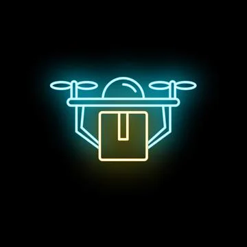 Drone making package delivery with glowing neon lines Illustrazione stock