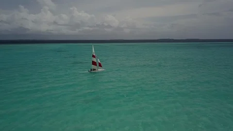 Drone maldives catamaran Stock Footage 124636068