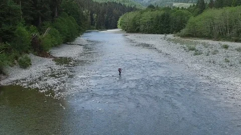 Drone Man in River Pan Down  Video stock 92174807
