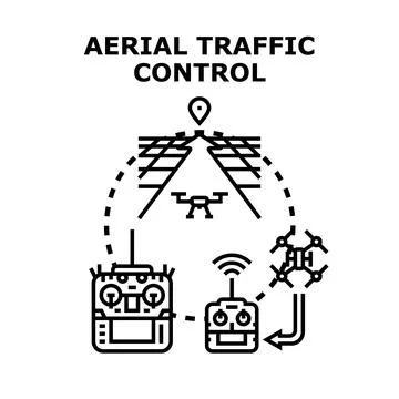 Drone managing aerial traffic control system concept Illustrazione stock