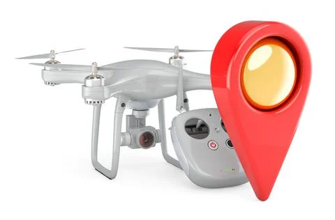 Drone with map pointer. 3D rendering Stock Illustration