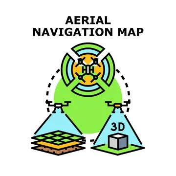 Drone mapping producing aerial navigation data concept Stock Illustration