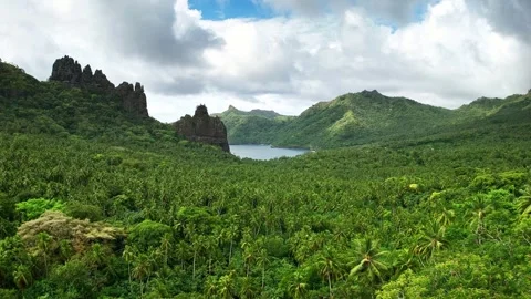 Drone Marquesas Islands. Aerial view Nuku Hiva island in French Polynesia. Stock Footage 291491653