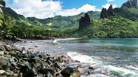 Drone Marquesas Islands. Aerial view Nuku Hiva island in French Polynesia. Stock Footage 291491762