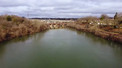 Drone Meandering Down Schuylkill River Philadelphia Video stock 146707811