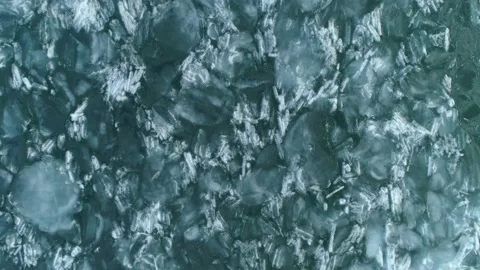 Drone melting ice floes, spring pattern on Lake Baikal nature landscape Siberia  Stock Footage 202642402