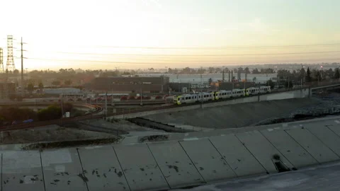 Drone Metro Blue Line Long Beach 4K 24FPS Stock Footage 134307261
