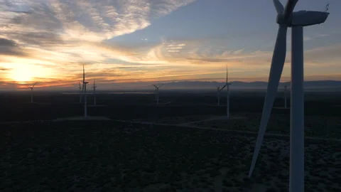 Drone Mojave Desert Wind Farm 4K 24FPS Video stock 145099615