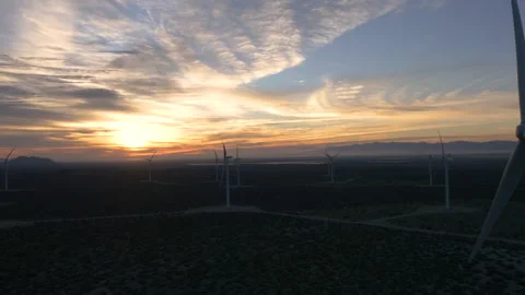 Drone Mojave Desert Wind Farm 4K 24FPS Video stock 145099677