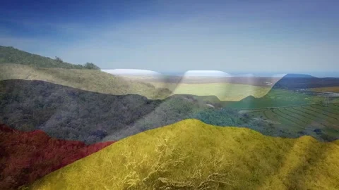 Drone motion causing ghost ridges sliding, yellow hill centering, terraces Stock Footage 334768513