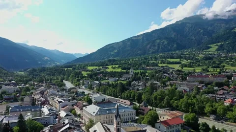 Drone mountain view in the city of Lienz, Tyrol, Austria with old church Stock Footage 196196529
