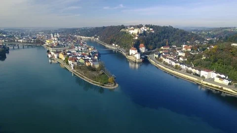 Drone move up Danube River UHD 스톡 동영상 69832986