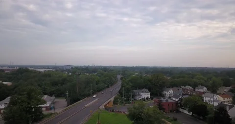 Drone Move slowly over town and highway Video stock 144063920