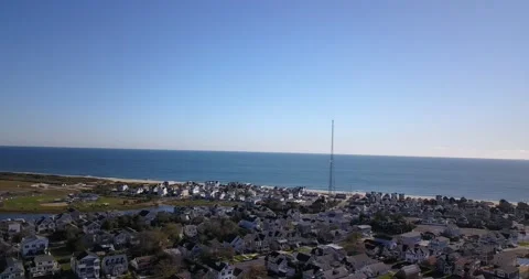 Drone move towards ocean from NJ beach town Stock Footage 144258863