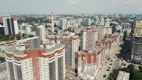 Drone movement along large high-rise buildings Stock Footage 156703684