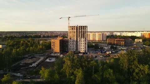 Drone movement around the construction of a multi-storey building. aerial Stock Footage 155023670