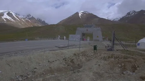 Drone movement on Khunjerab Pass border Crossing at Pakistan China border. Stock Footage 96663368