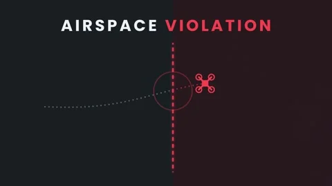 A drone moves across a dashed boundary as its path changes from blue to red, Vidéo 348023049