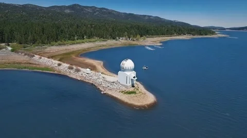Drone moves around Big Bear Solar observatory, Big Bear Lake, California, USA Stock Footage 157222197