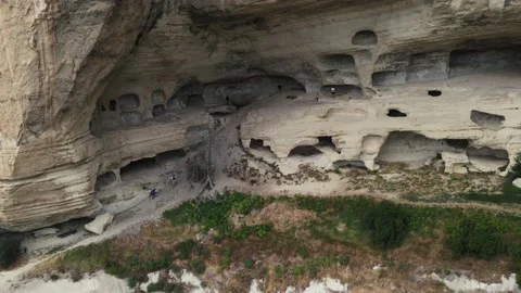 Drone moves around high rocks Stock Footage 163752627