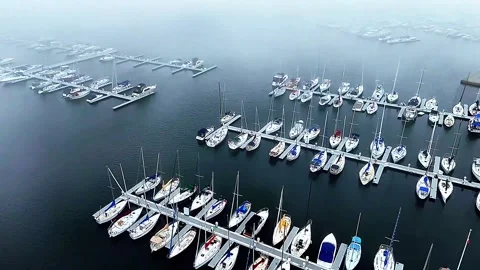 Drone Moves Forward Over Marina at Pier 4 Park in Hamilton Stock Footage 340908103