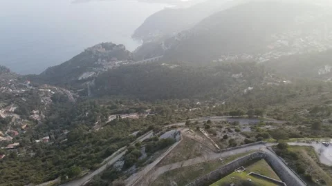 Drone Moving Along Grande Corniche Revealing Èze Village Stock Footage 331661951