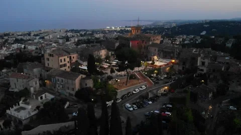 Drone Moving Backward Over French Village Near Antibes Stock Footage 331662089