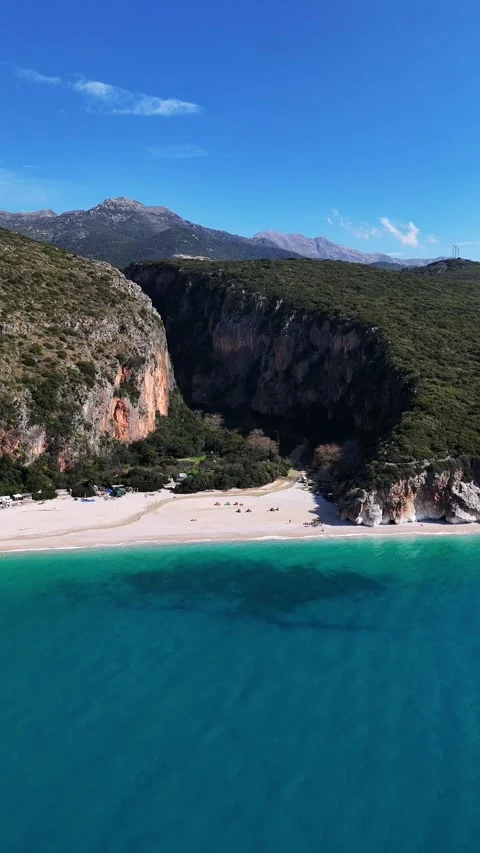 Drone Moving Backward from Shore to Open Sea Stock Footage 331145921