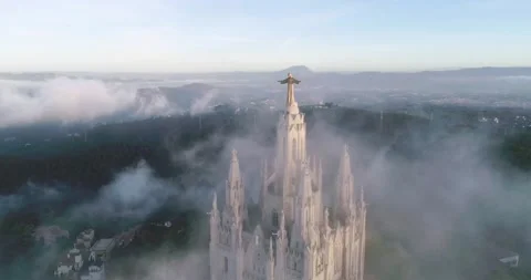 Drone moving closer to The statue of Jesus Christ in the Expiatory Church Stock Footage 184579794