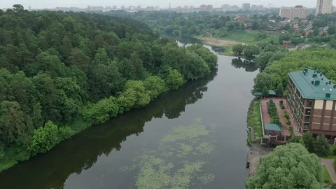 Drone moving forward above river landscape Stock Footage 327650665