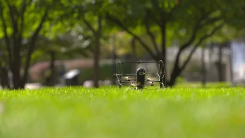 Drone moving in green grass Stock Footage 93526899