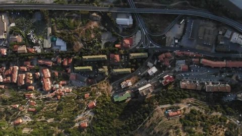 Drone Moving Low Over Sanremo Italy Revealing Dense Italian Houses at Sunset Video stock 331661846