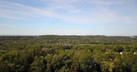 Drone moving over green trees horizon Stock Footage 116689122