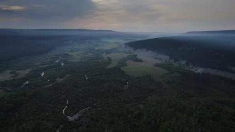 Drone Moving Over The Plain, Autumn Field And A Small River Vídeo Stock 307117105