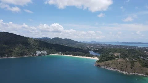 Drone moving sideways - looking to the beach in Phuket Stock Footage 194380496