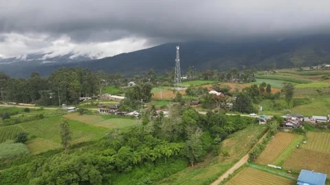 Drone is moving sideways - Philippines, rainy clouds , road , houses Stock Footage 301619790