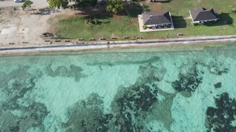 Drone is moving towards the beach and turning the camera down slowly Stock Footage 301604619