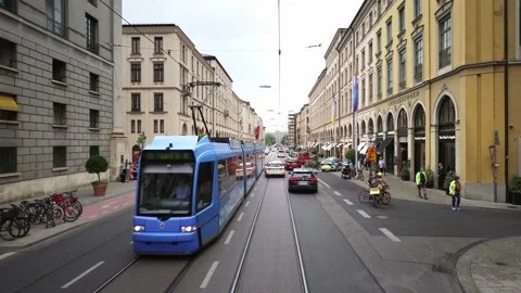 Drone Munich 4k, busy central street, Maximilianstrasse, landmark in historic Stock Footage 222647845