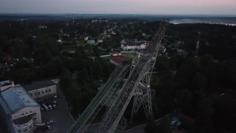 Drone Night Flight to the Old Ski Jump Stock Footage 134282201